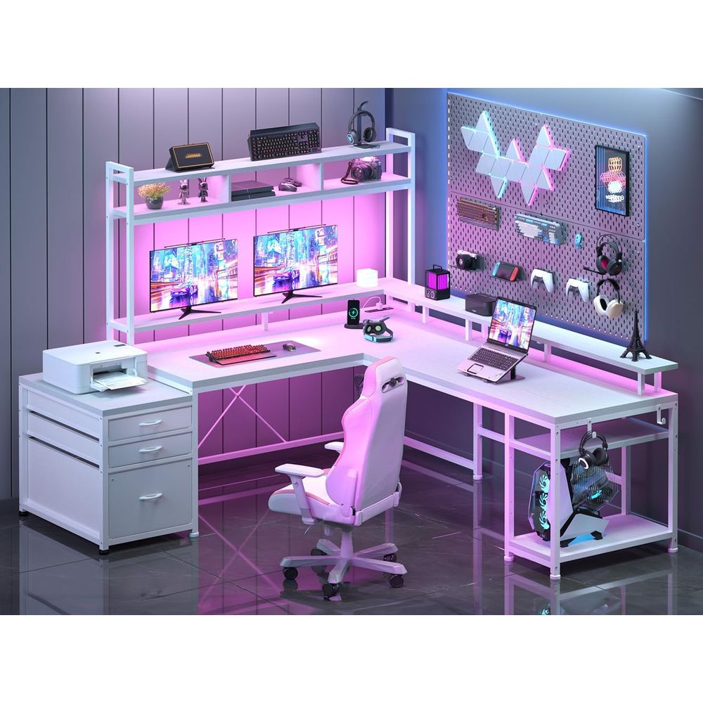 Desk Setup Dual Monitor - Bureau en L de 104 pouces