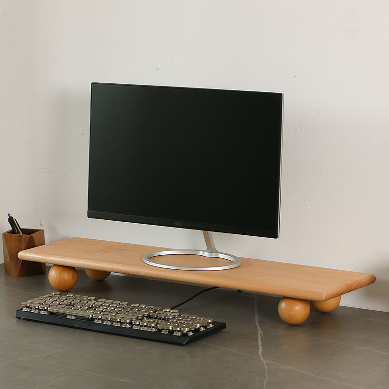 Desk Setup Dual Monitor - Support de bureau en bois naturel,