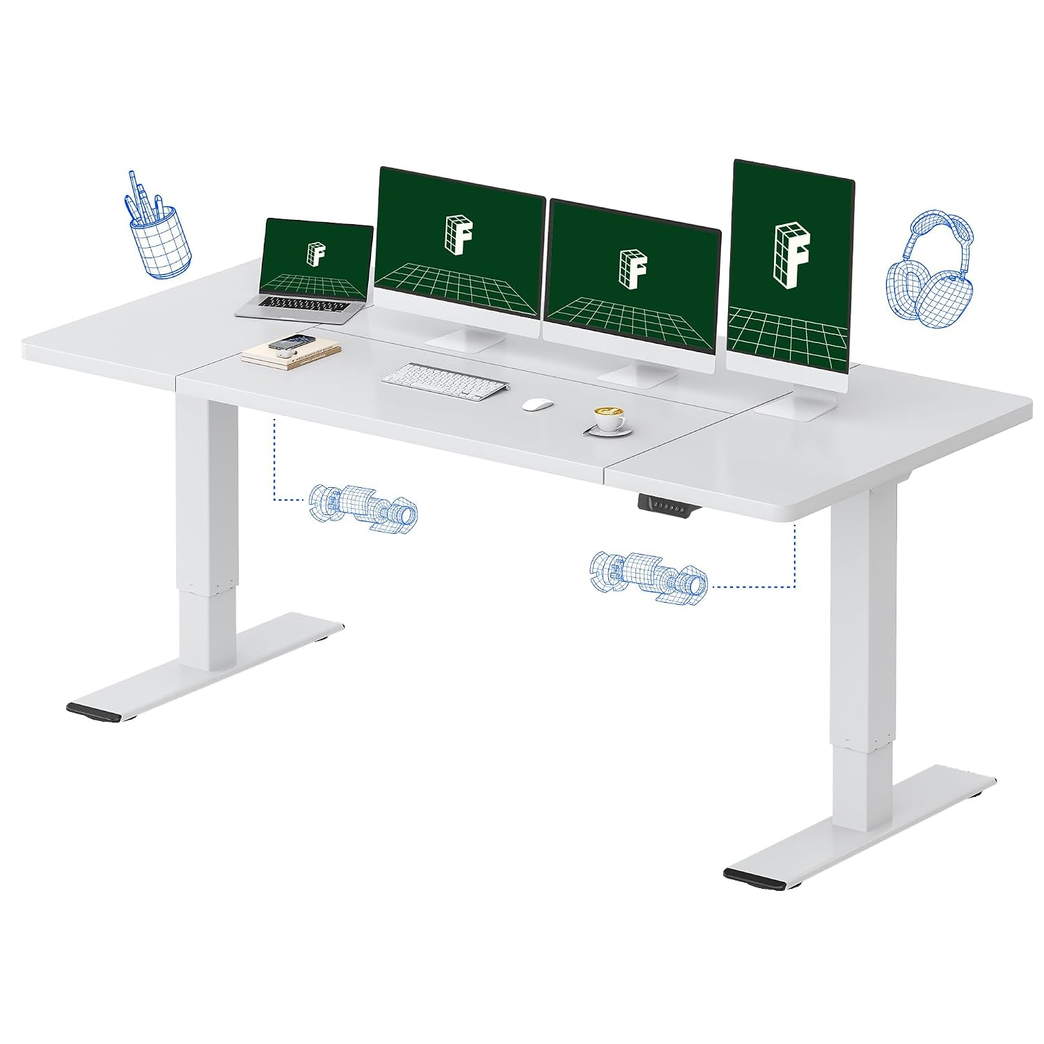 Desk Setup Dual Monitor - Grand bureau électrique réglable en hauteur