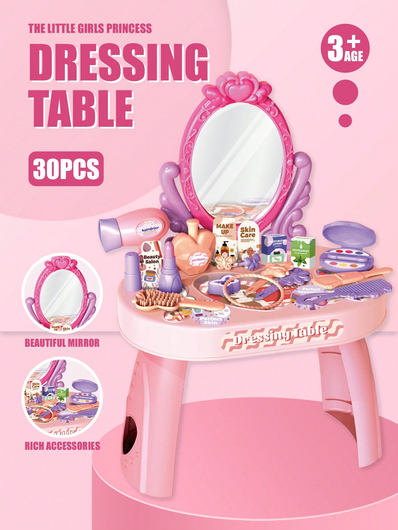 Desk Setup Girl - Ensemble de coiffeuse princesse pour enfants