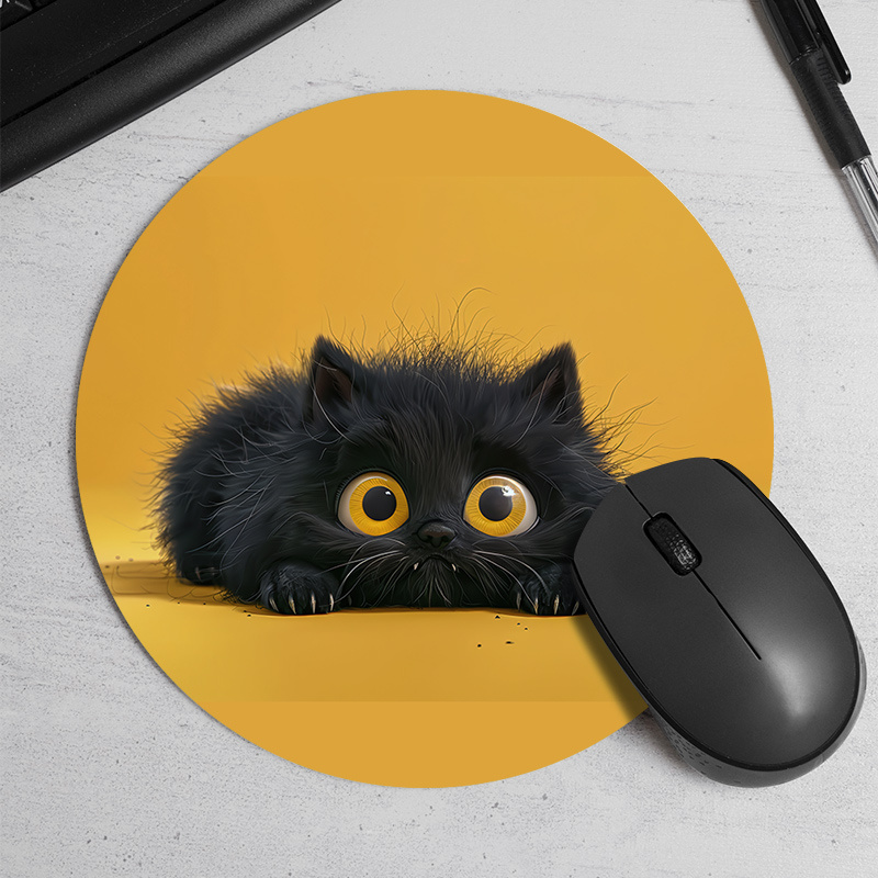 Desk Setup Or Set Up - Tapis de souris rond chat noir