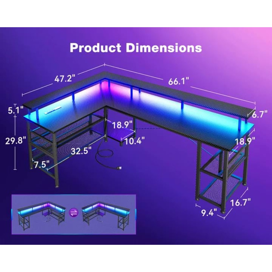66 Grand bureau de jeu en form - Desk Setup L Shaped avis et prix