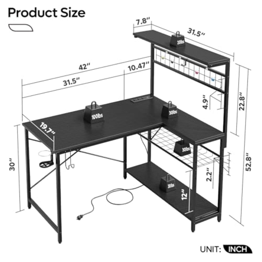 Bureau de jeu de 42 pouces ave - Desk Setup L Shaped avis et prix